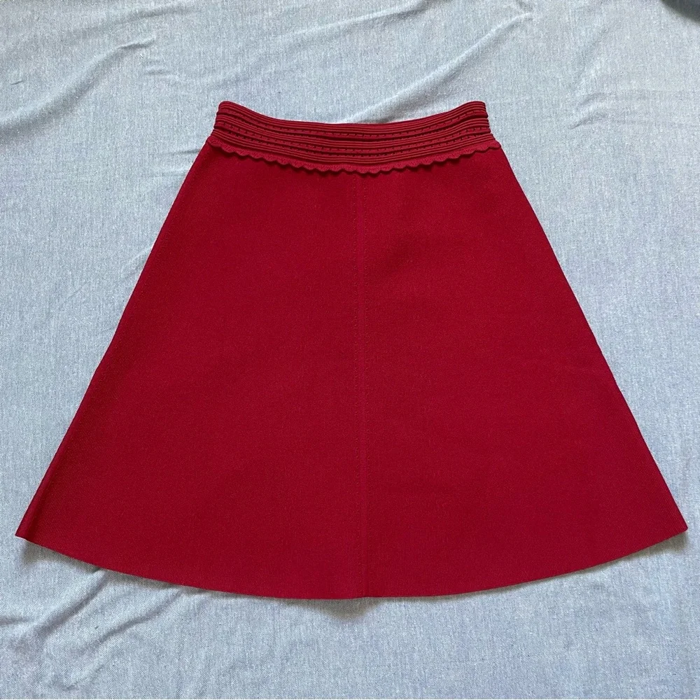 Sandro Circle Scallop Skirt Size 1 in Red - Picture 2 of 6